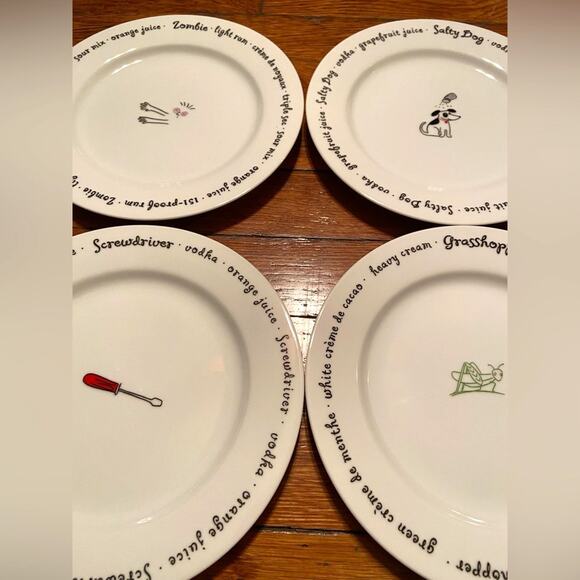 POTTERY BARN ‘Bar Lingo’ Appetizer Plates (set of 4) - Picture 1 of 7